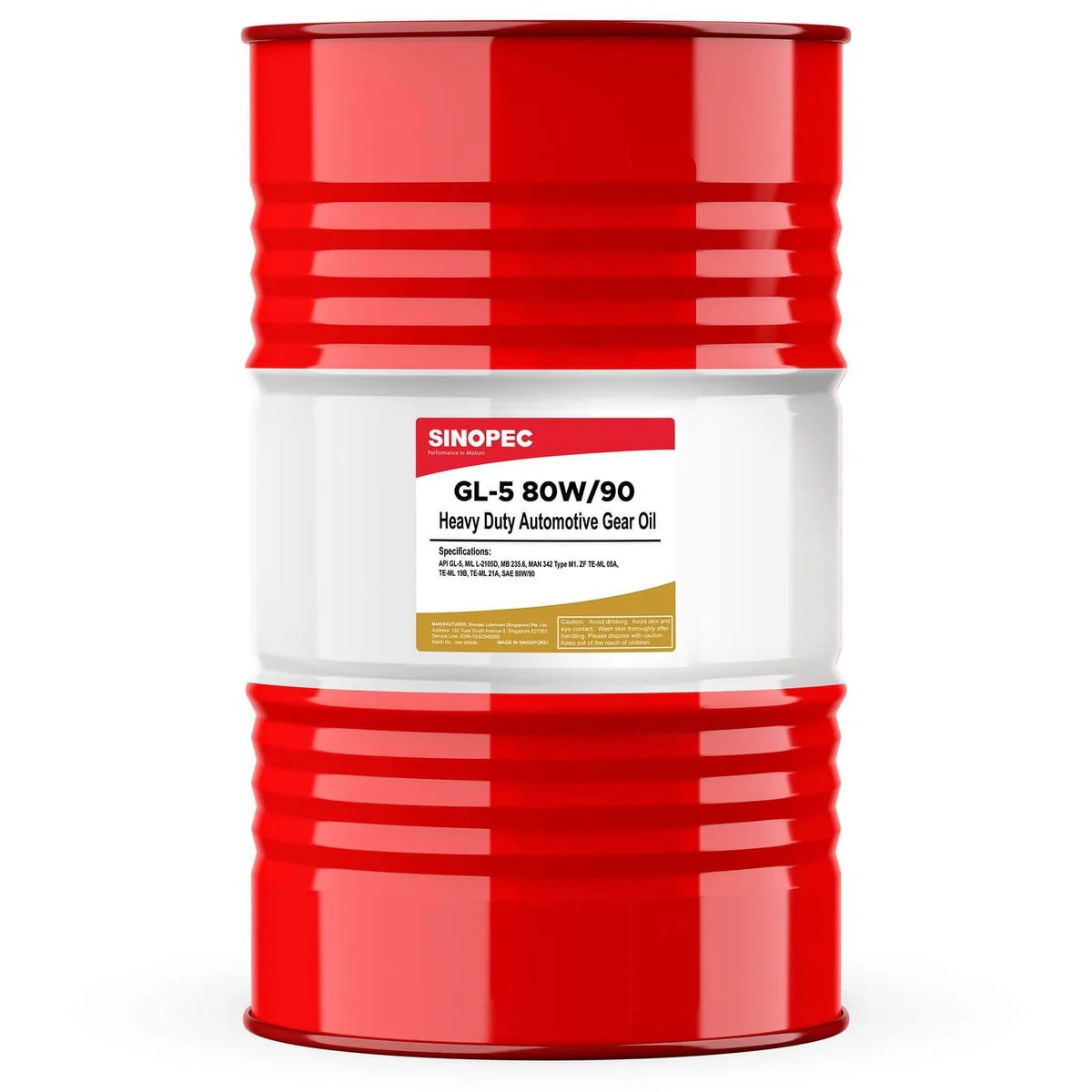 Red oil drum with Sinopec label on a white background